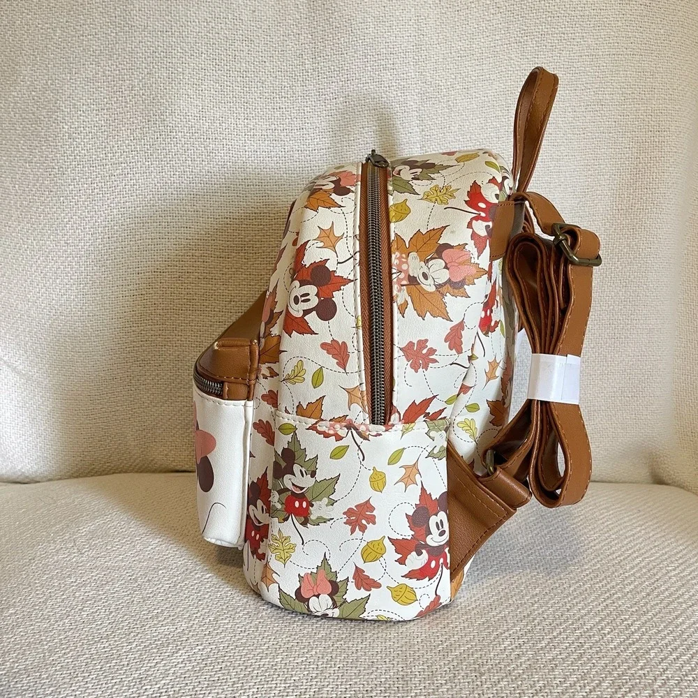 Loungefly Disney Minnie Mickey Mouse Fall Foliage Autumn Leaves Backpack USED